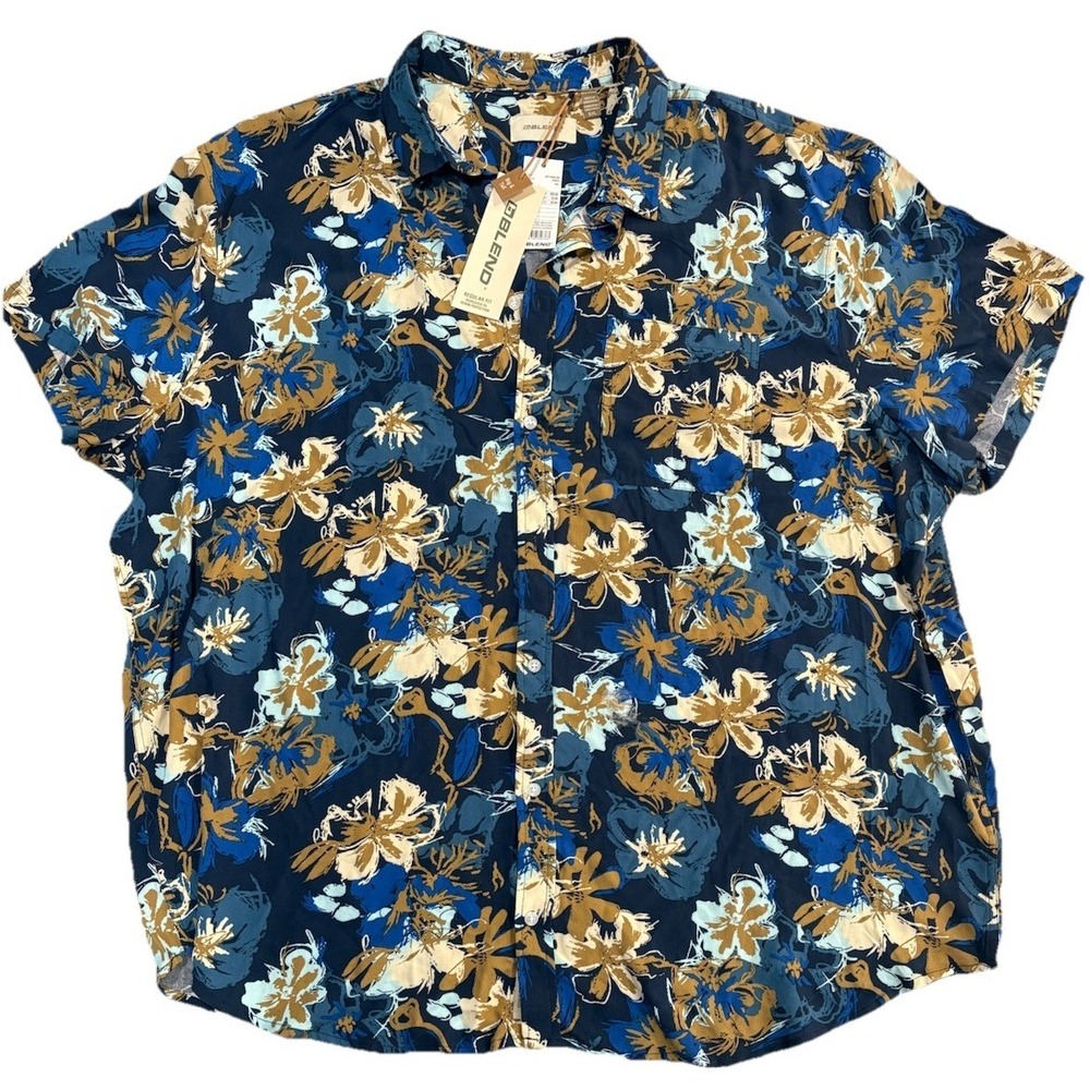 BLEND 5XL Mens Short Sleeve Floral Print ButtonUp Shirt Soft Lightweigh Viscose
